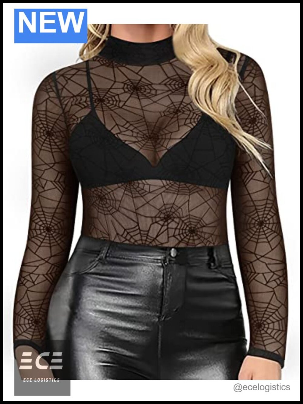 Plus Size Sheer Mesh Top See Through Mock Neck Long Sleeve Sexy Party Shirt